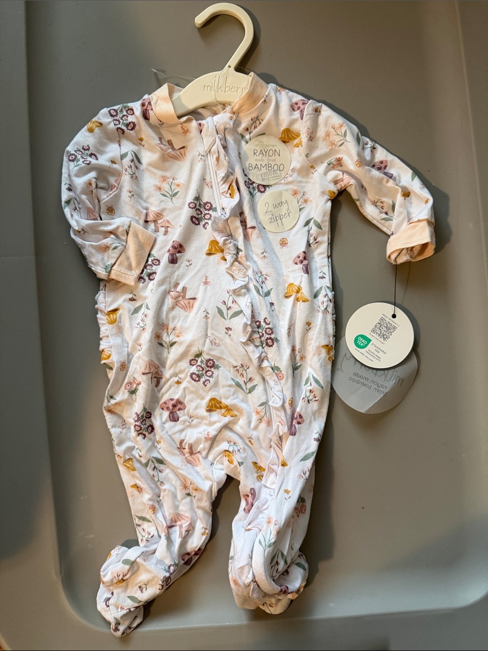Milkberry Bamboo-Rayon Floral Footed One-Piece in Cream/Pink